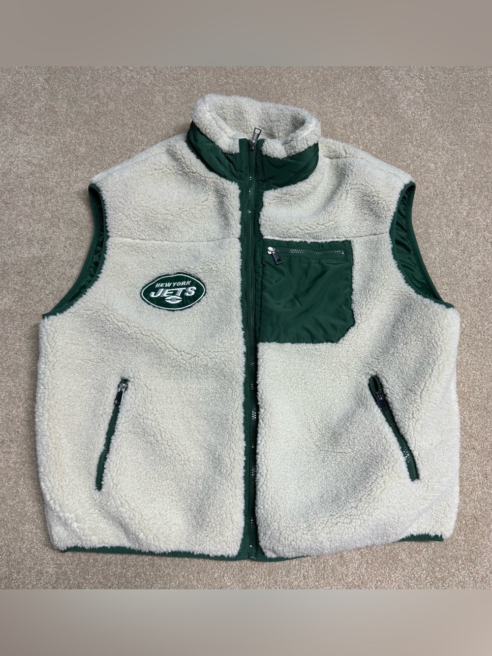 New York Jets Sherpa Fleece Vest Womens Large Relaxed NFL Primark Full Zip Lined